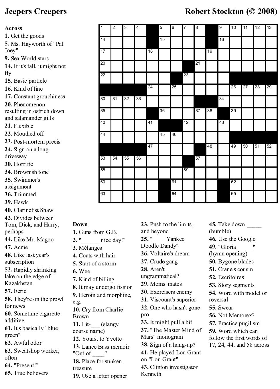 Printable Newspaper Crossword Puzzles Printable Crossword Puzzles