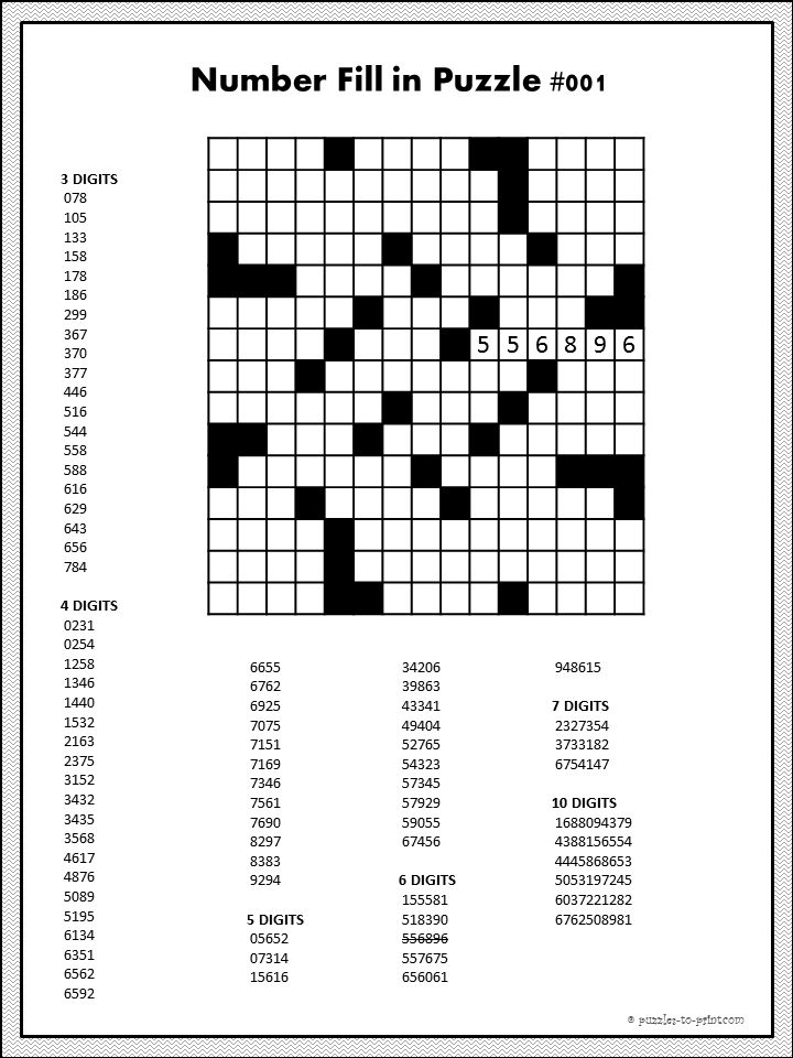 Printable Number Fill In Crosswords Jaylader