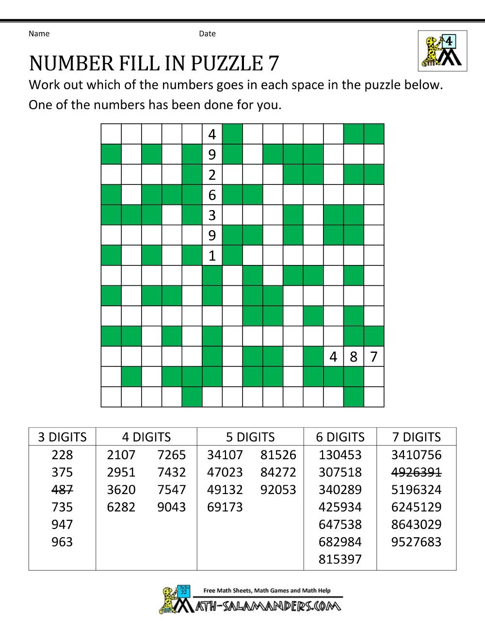 Printable Number Fill In Crosswords Nesshety