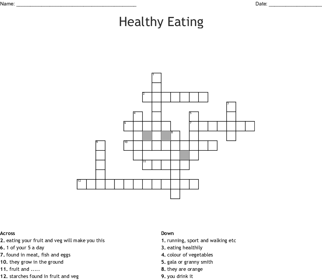 Printable Nutrition Crossword Puzzle Printable Crossword Puzzles