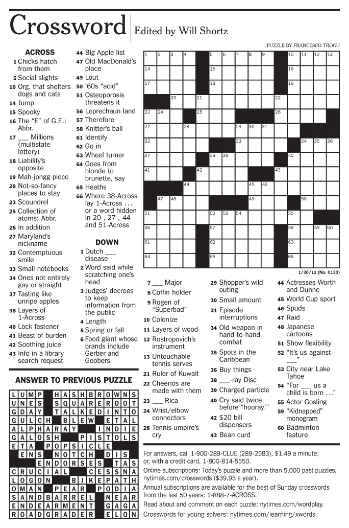 Printable Ny Times Crossword
