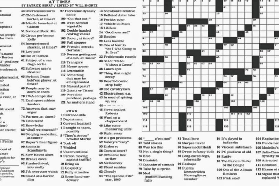 Printable Ny Times Sunday Crossword Puzzles Printable Crossword Puzzles