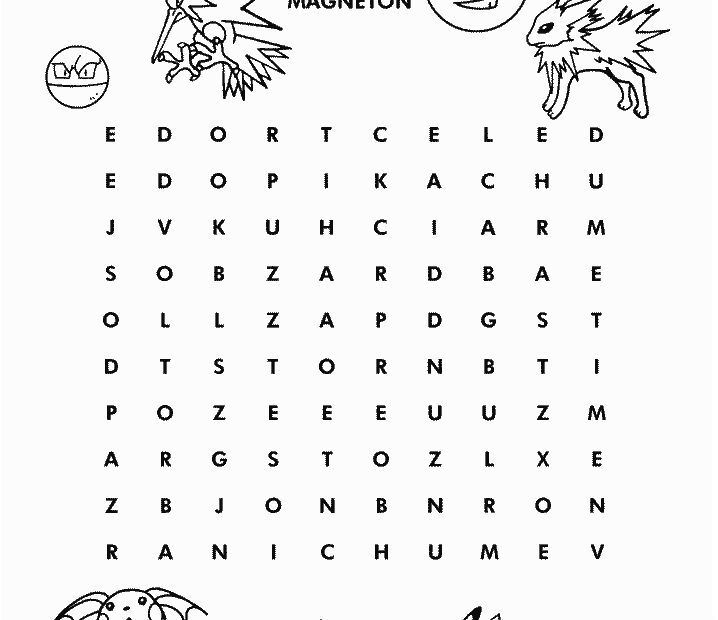 Printable Pokemon Crossword Puzzle Color Pages Coloring Book