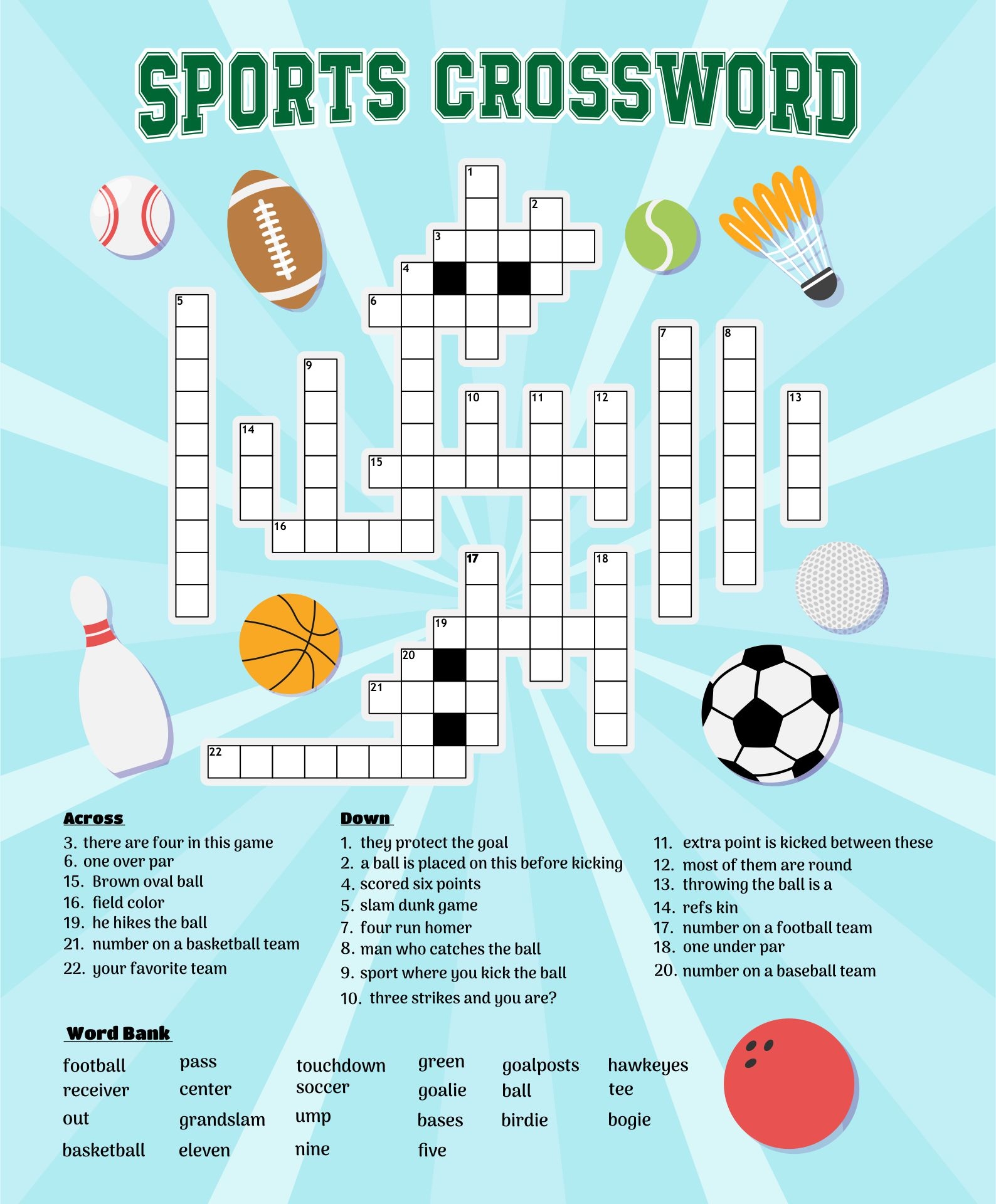 Printable Sports Crossword Puzzles Calendar Printables