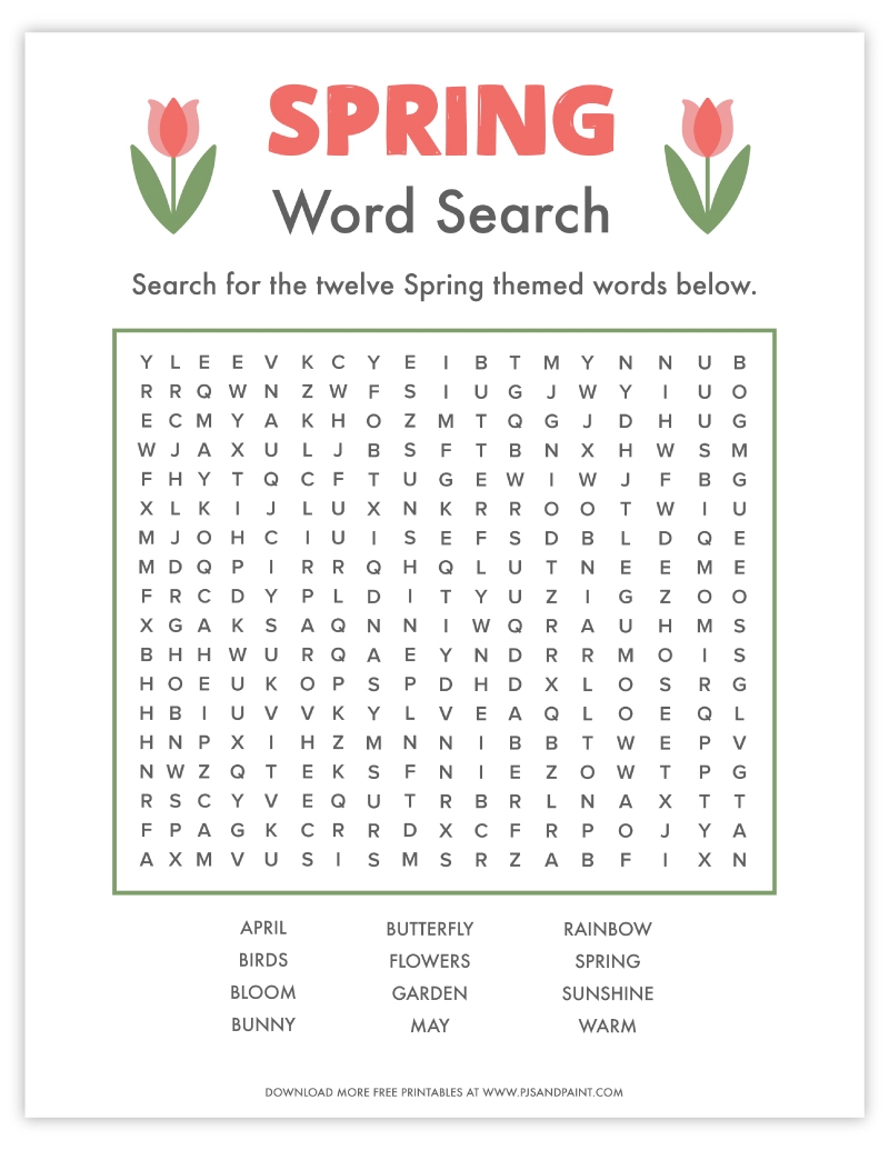 Printable Spring Word Search Adults Word Search Maker