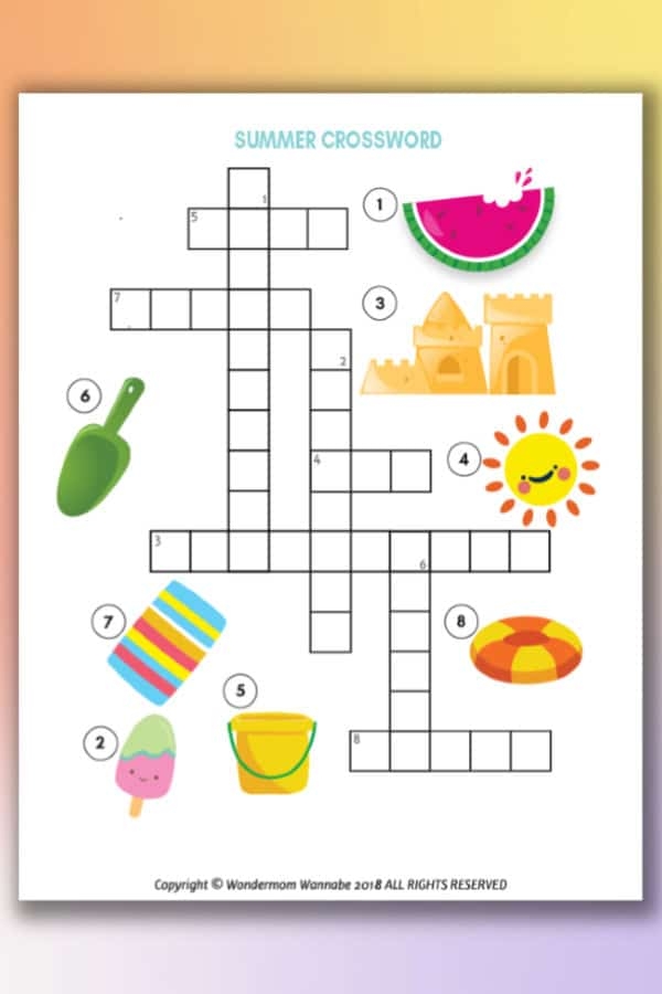 Printable Summer Crossword Puzzle For Kids Find A Free Printable