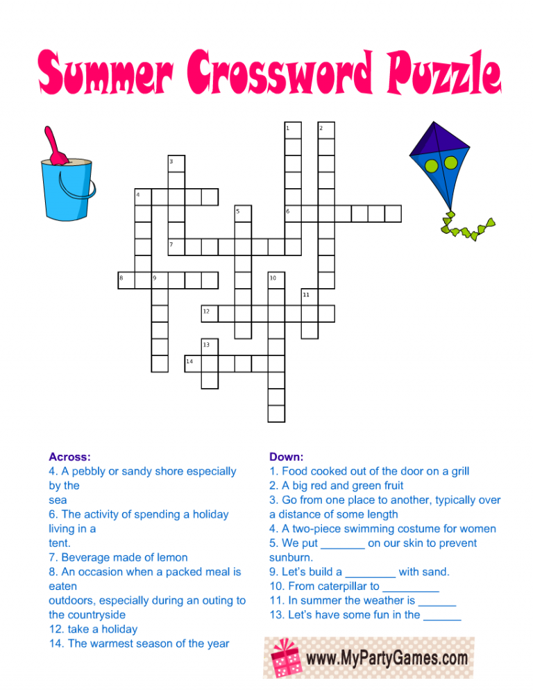 Printable Summer Crossword Puzzles For Adults