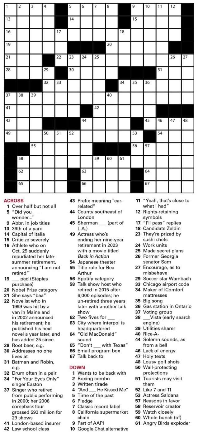Printable Toronto Sun Crossword Printable JD