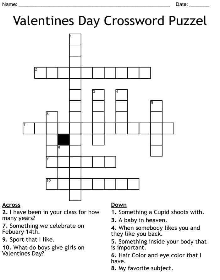 Printable Valentine Crossword Puzzles Journal Free Download And Print 