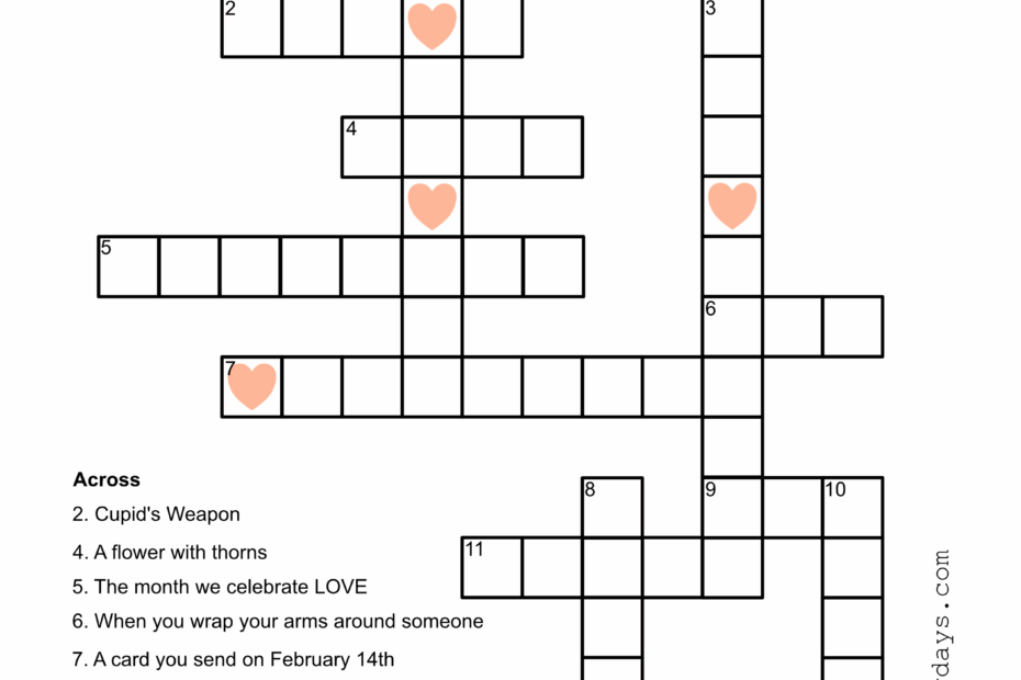 Printable Valentines Crossword Printable Crossword Puzzles