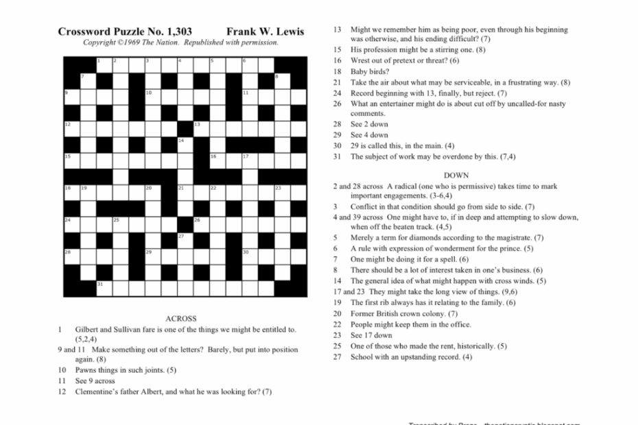 Printable Wall Street Journal Crossword Puzzle Printable Crossword