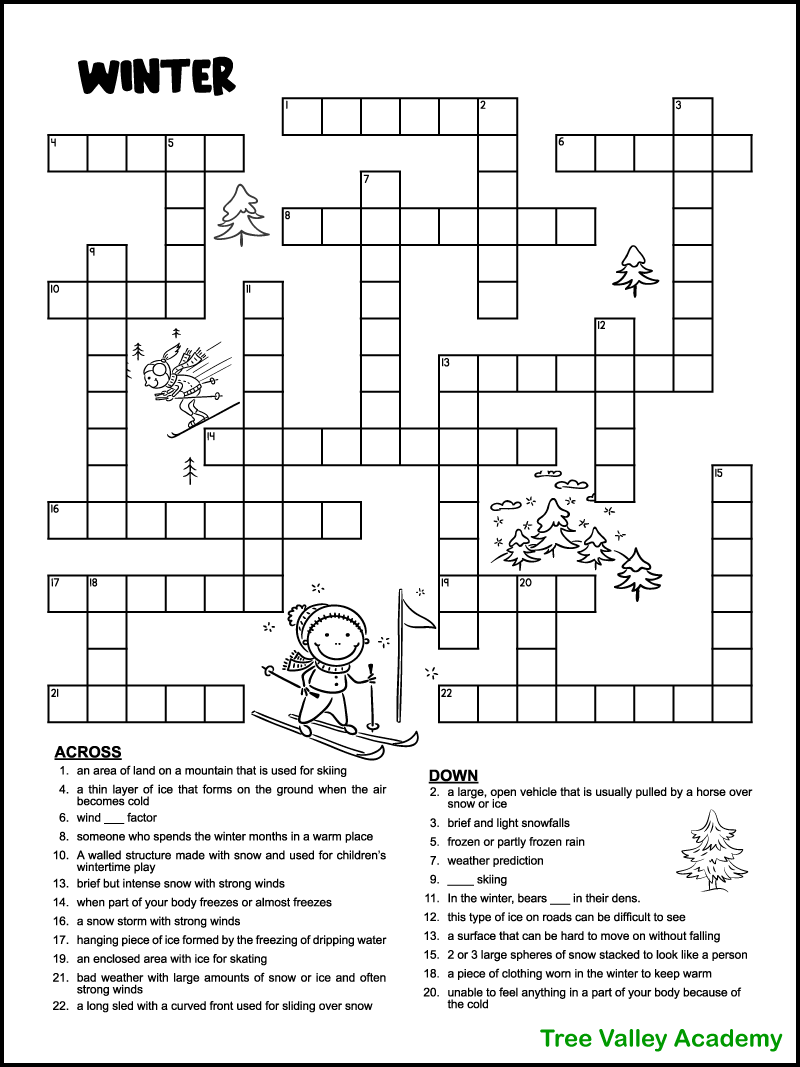 Printable Winter Crossword Puzzles For Kids Tree Valley Academy Printable Winter Crossword Puzzles For Kids Tree Valley Academy