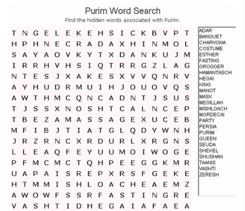 Purim Word Search Kitah Dalet Free Word Search Puzzles Word 