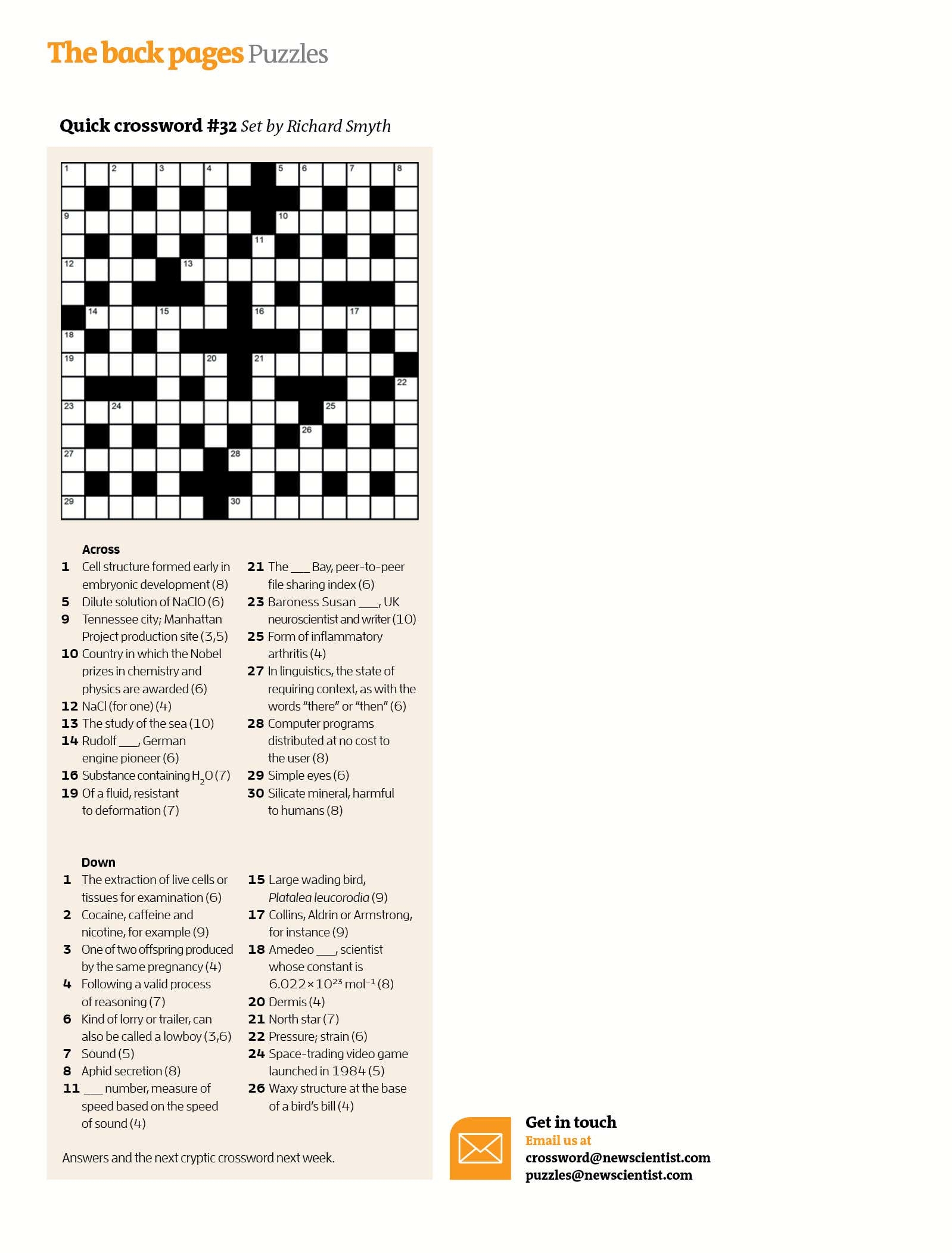 Quick Crossword 32 New Scientist Printable Quick Crossword 