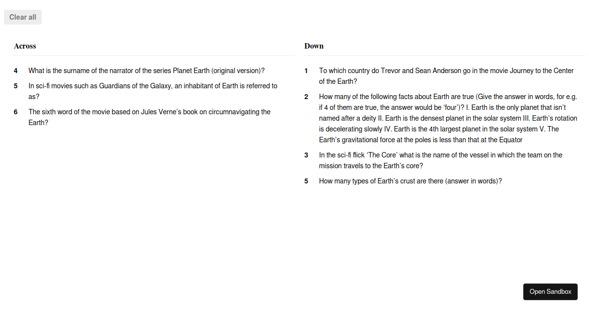 React crossword Examples CodeSandbox