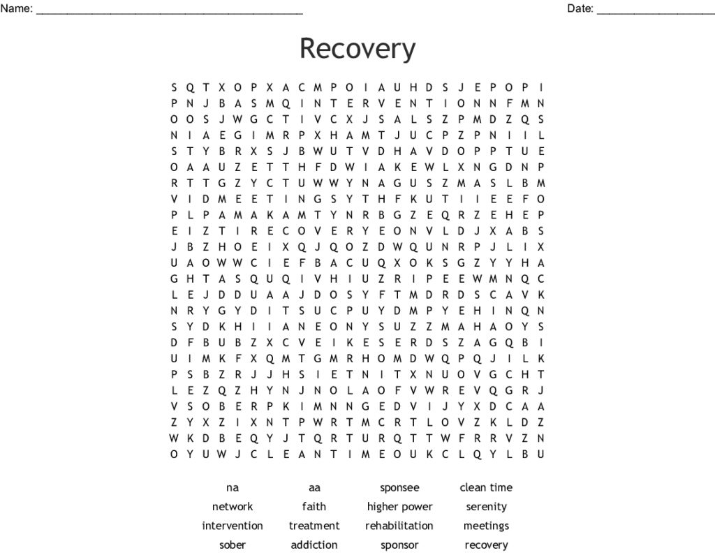 Recovery Word Search Wordmint Printable Recovery Crossword Puzzles 