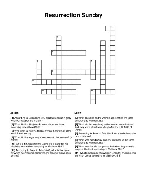 Resurrection Sunday Crossword Puzzle