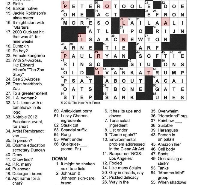 Seattle Times New York Times Crossword Printable