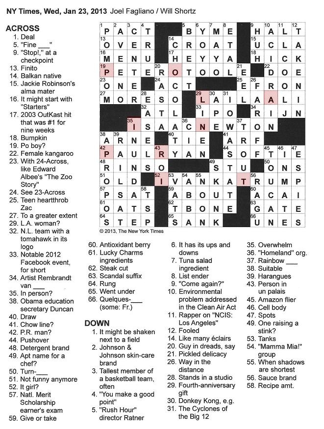 Seattle Times New York Times Crossword Printable