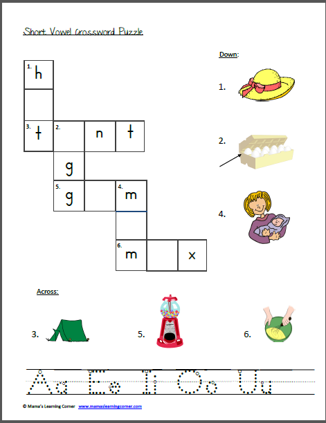 Short Vowel Crossword Puzzle Mamas Learning Corner