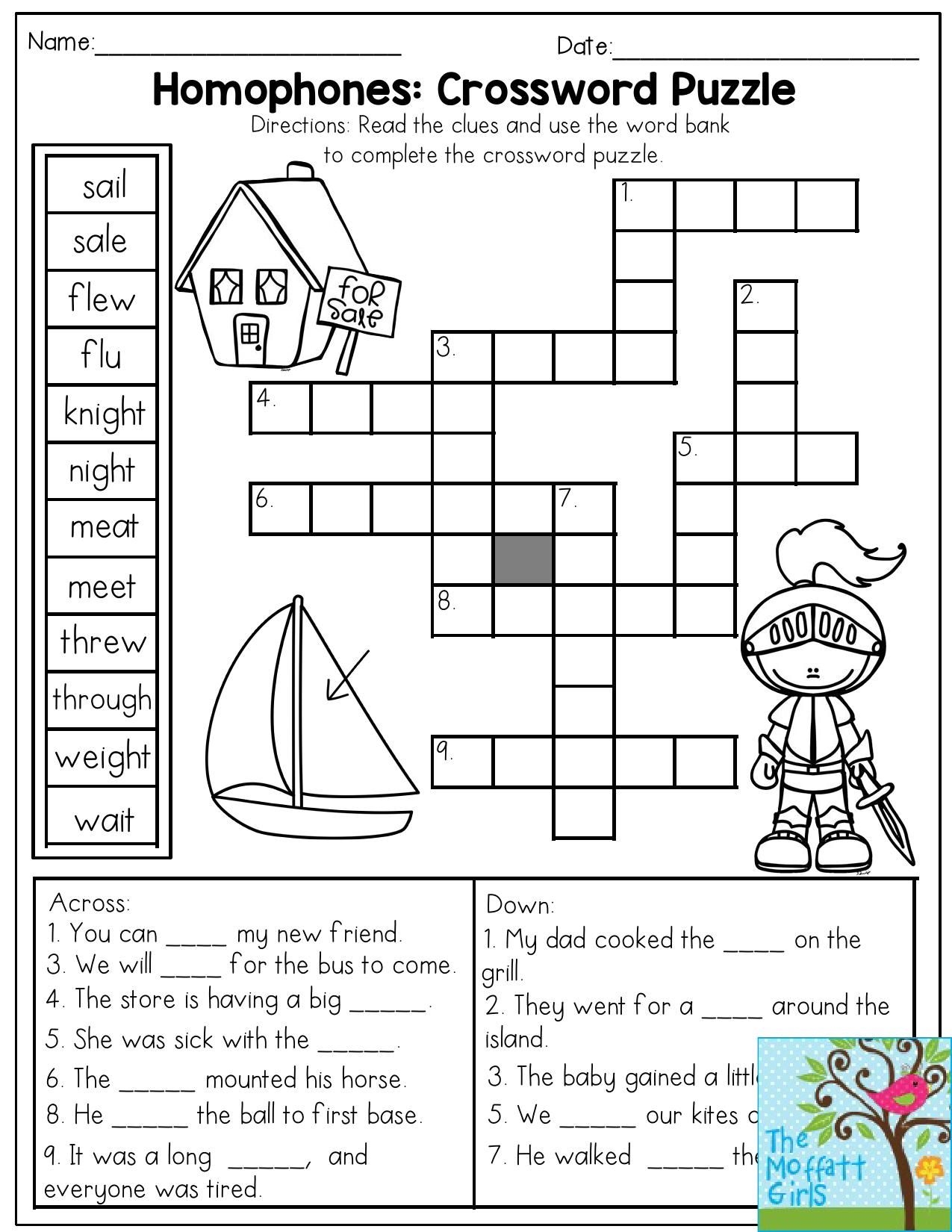 Sight Word Crossword Puzzle 2nd Grade