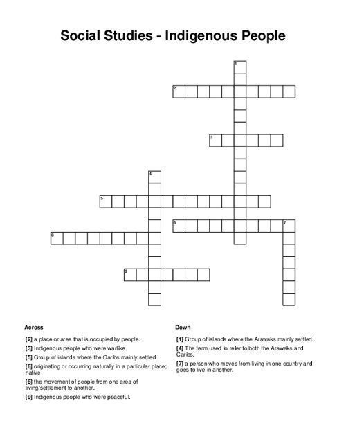 Social Studies Indigenous People Crossword Puzzle
