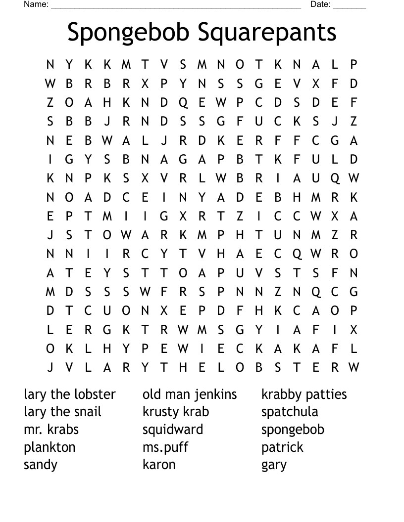 Spongebob Crossword Puzzle
