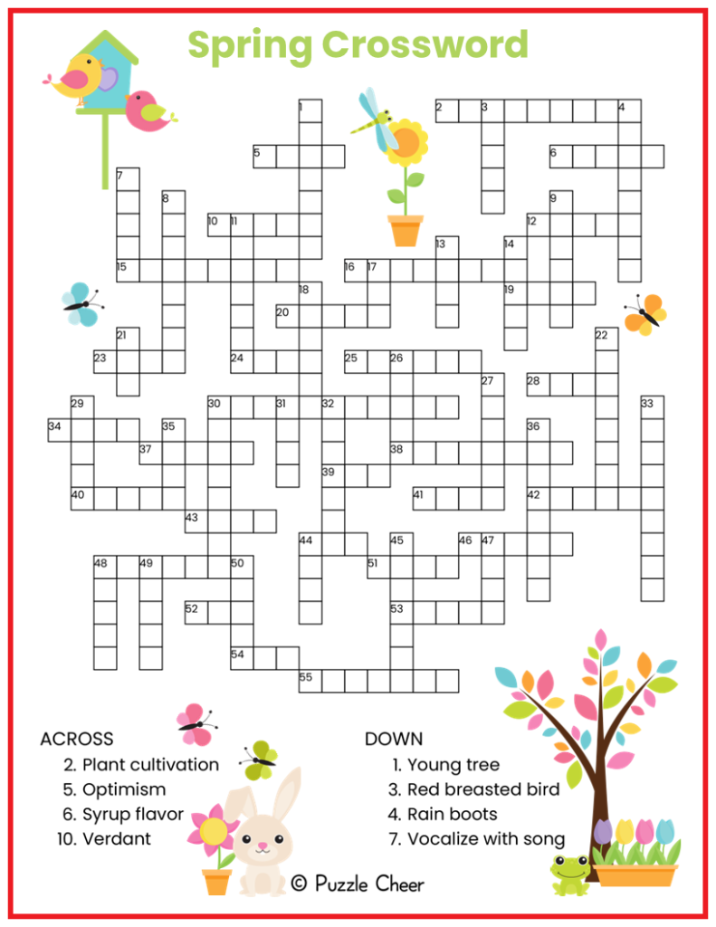 Spring Crossword Puzzle Printable Pdf Free