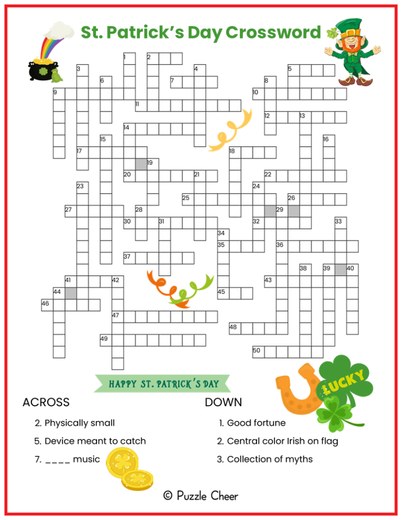 St Patrick 39 s Day Crossword Puzzle Puzzle Cheer