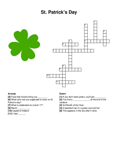 St Patrick 39 s Day Crossword Puzzle