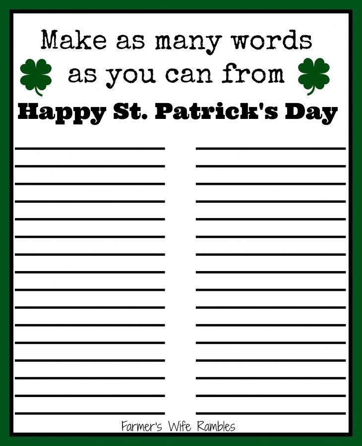 St Patrick S Day Crossword Puzzle Printable Printable Word Searches