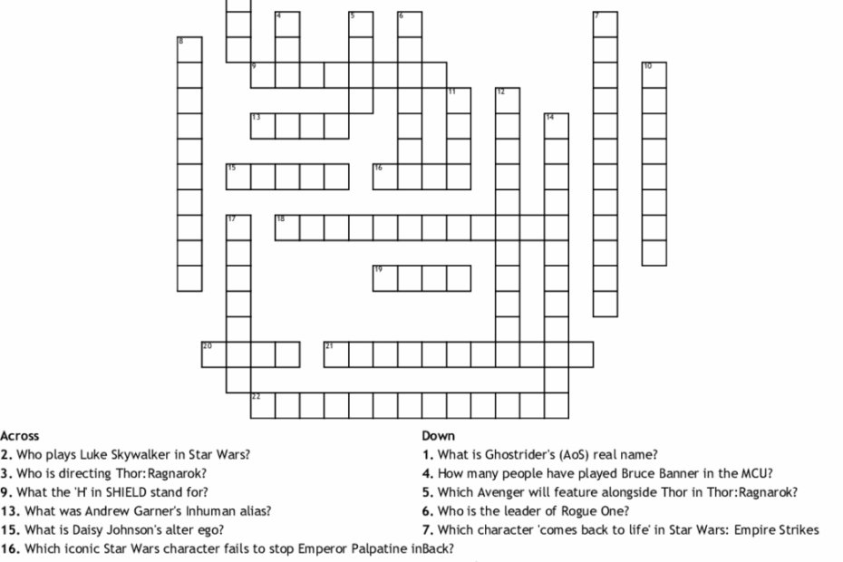 Star Wars Crossword Puzzle Printable Printable Crossword Puzzles