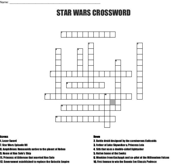 Star Wars Crossword Wordmint Star Wars Crossword Puzzle Printable 