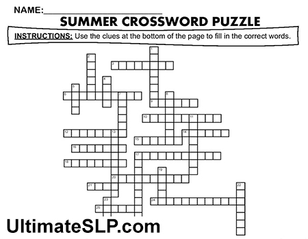 Summer Crossword Puzzle Worksheet Ultimate SLP