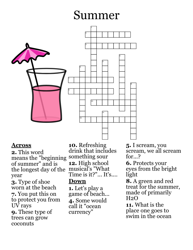 Summer Crossword Puzzles Free Printable Free Printable Templates