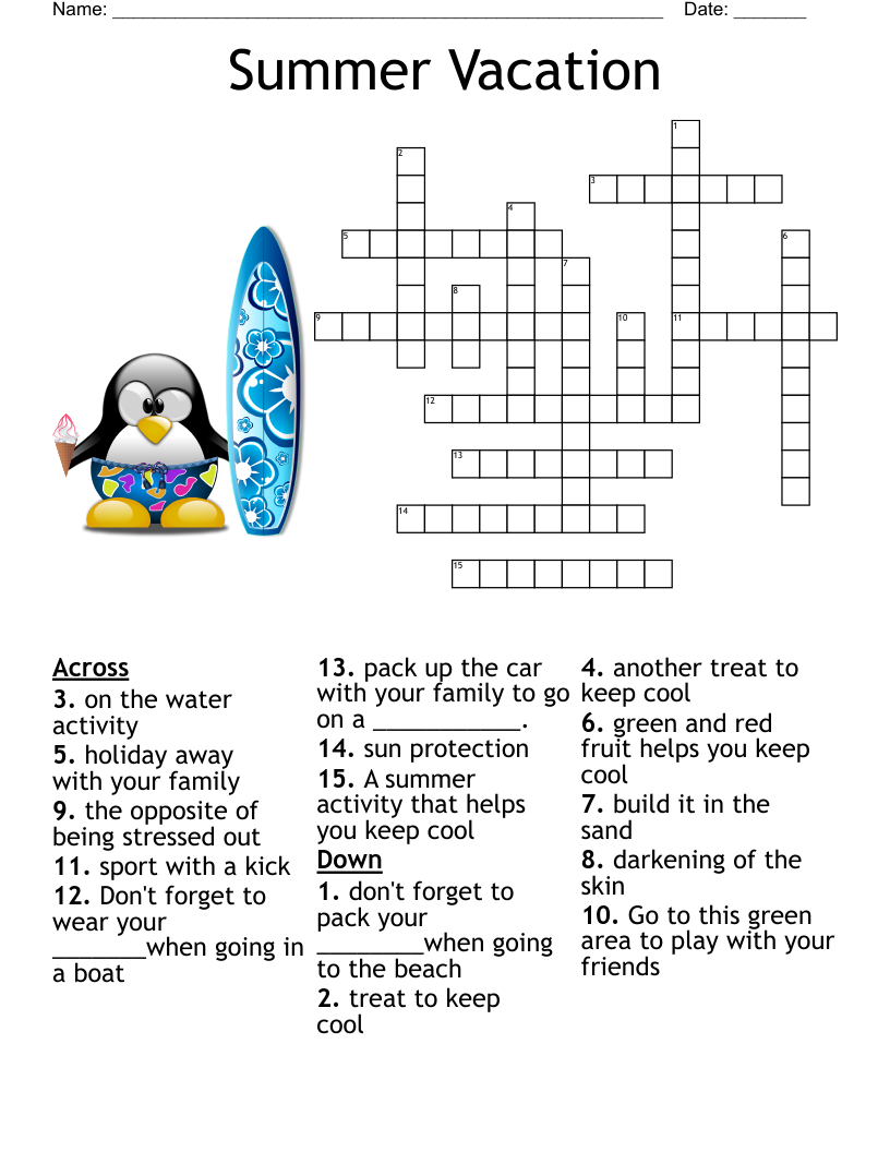 Summer Crossword Puzzles Printable