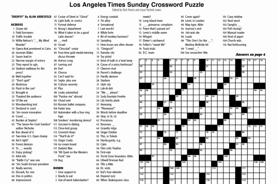Sunday Crossword Puzzle Printable Ny Times Syndicated Printable