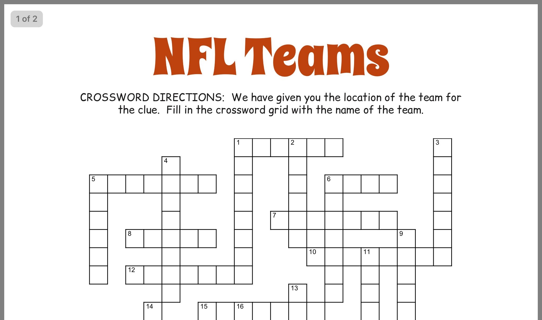 Super Bowl Crossword Puzzle Printable Printable Word Searches