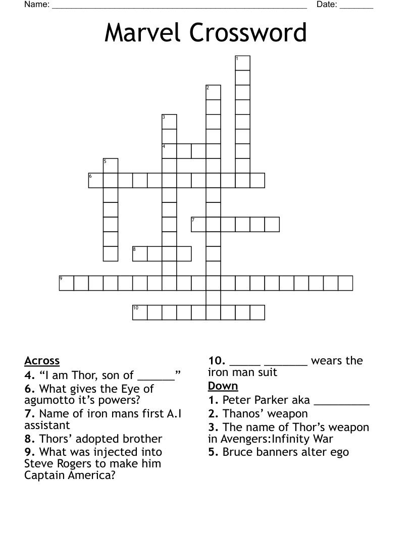 Superhero Crossword Printable Printable Word Searches