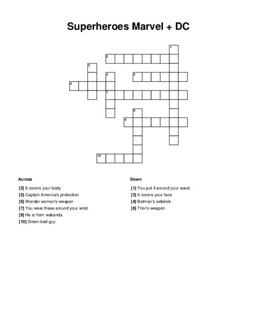 Superheroes Marvel DC Crossword Puzzle