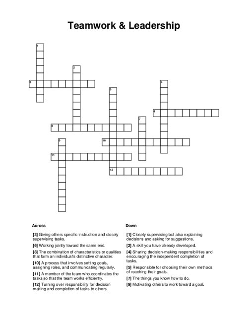Teamwork Leadership Crossword Puzzle
