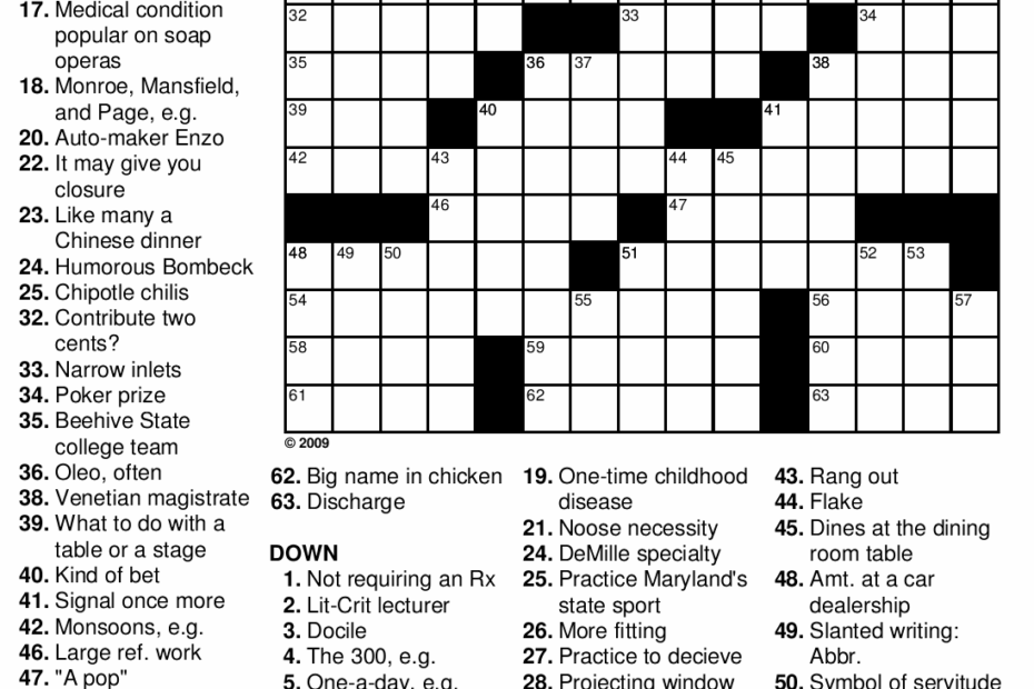 Teenage Crossword Puzzles Printable Free Printable Printable