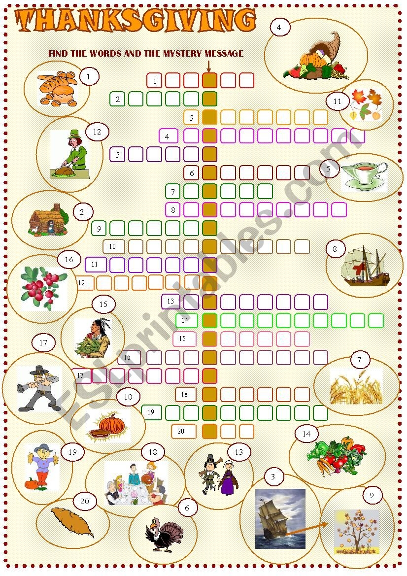 Thanksgiving Crossword Printable
