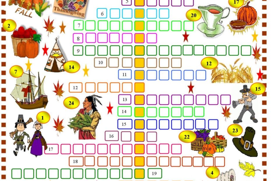 Thanksgiving Crossword Puzzl English ESL Worksheets Pdf Doc