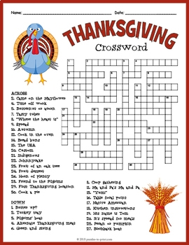 Thanksgiving Crossword Puzzle By Puzzles To Print TpT