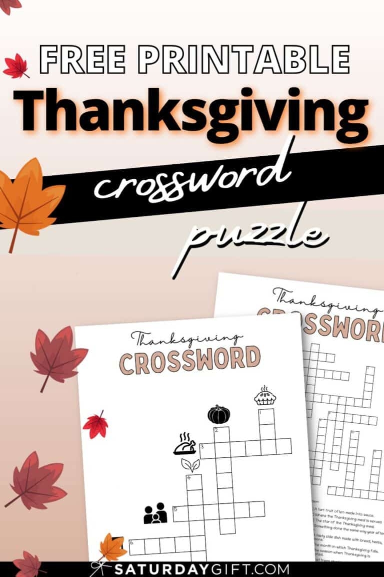 Thanksgiving Crossword Puzzle Cute Free Printable SaturdayGift
