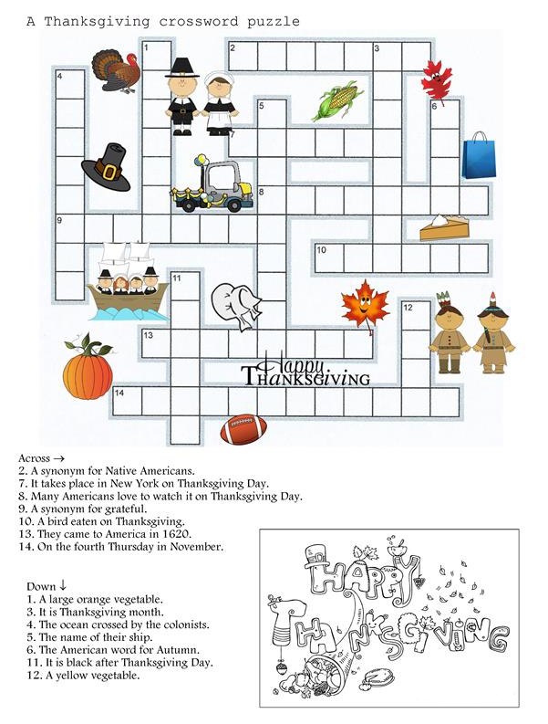 Thanksgiving Crossword Puzzle Free Printable