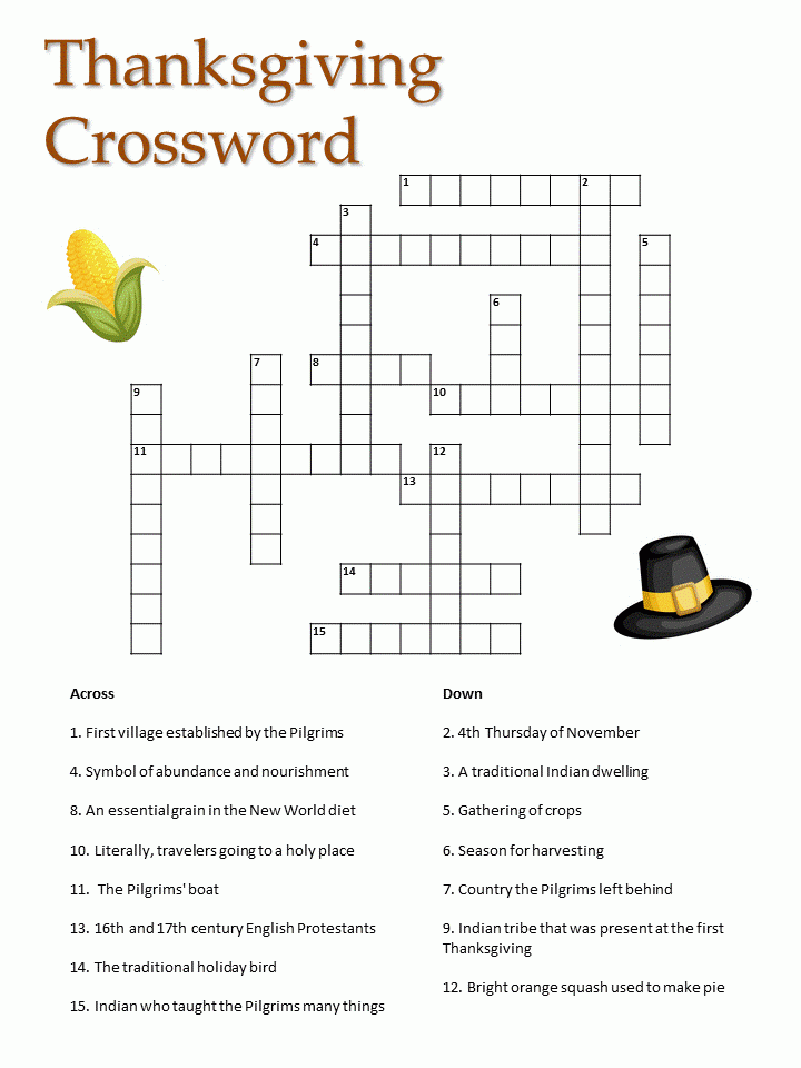 Thanksgiving Crossword Puzzle Free Printable Printable Templates By Nora