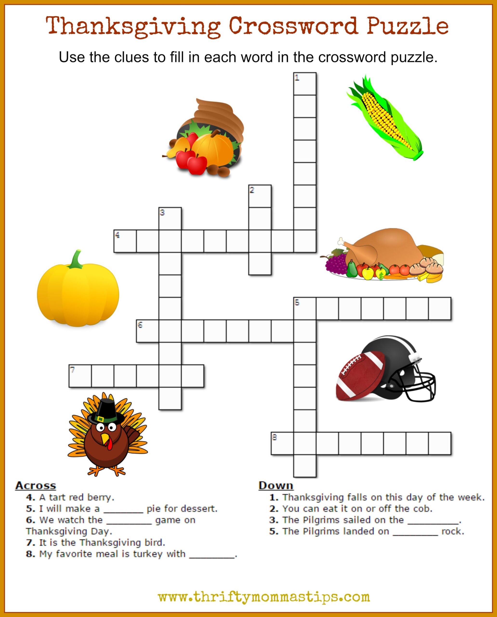 Thanksgiving Crossword Puzzle Printable