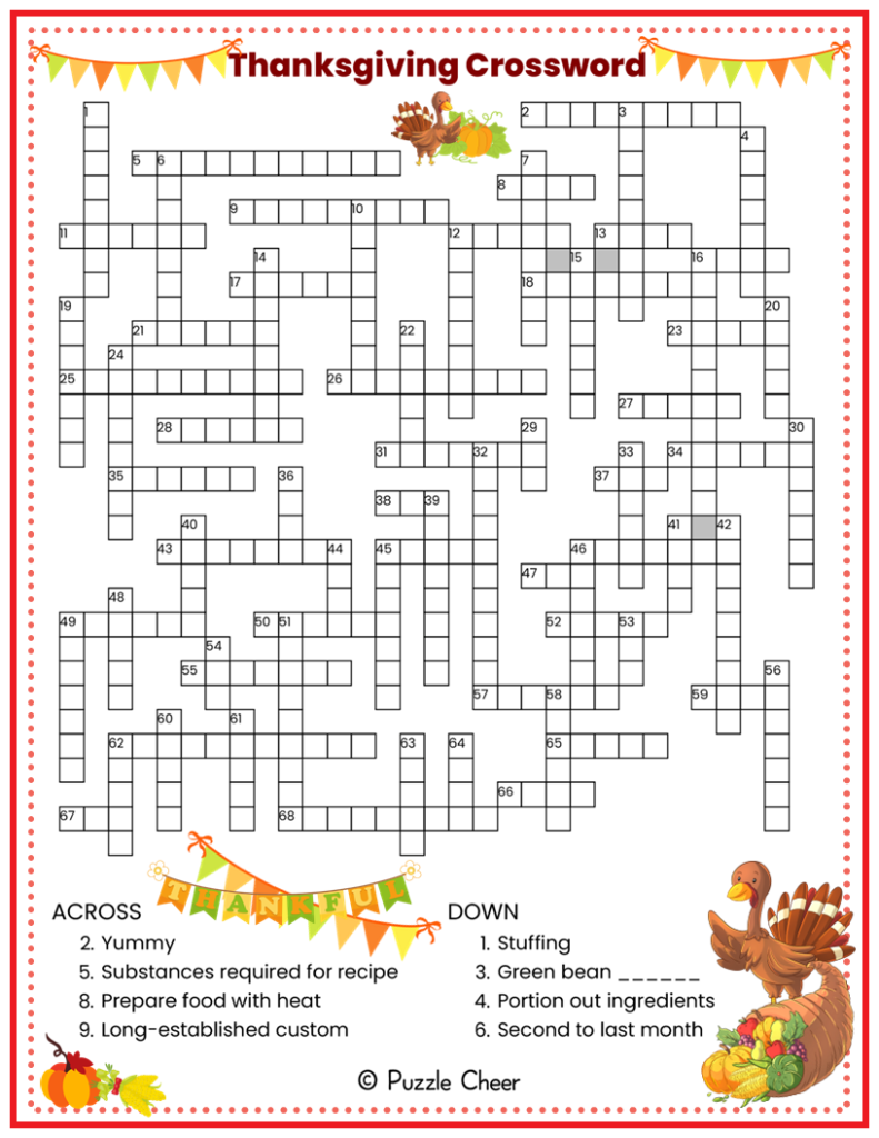 Thanksgiving Crossword Puzzle Puzzle Cheer